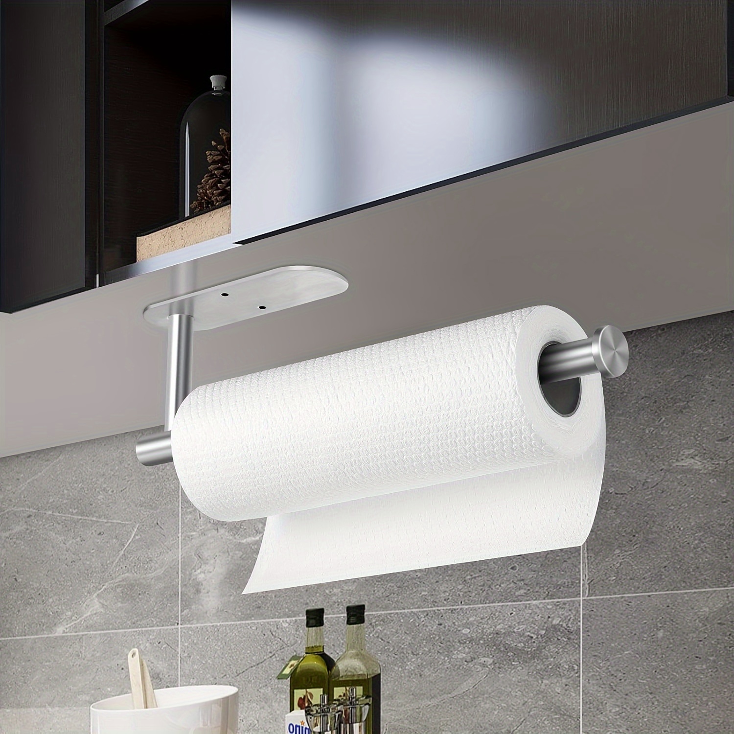 

1pc Wall-mounted Punching-free Toilet Paper Holder Under Cabinet, Self-adhesive Toilet Roll Holder, Bathroom Paper Holder, Home Kitchen And Bathroom Accessories