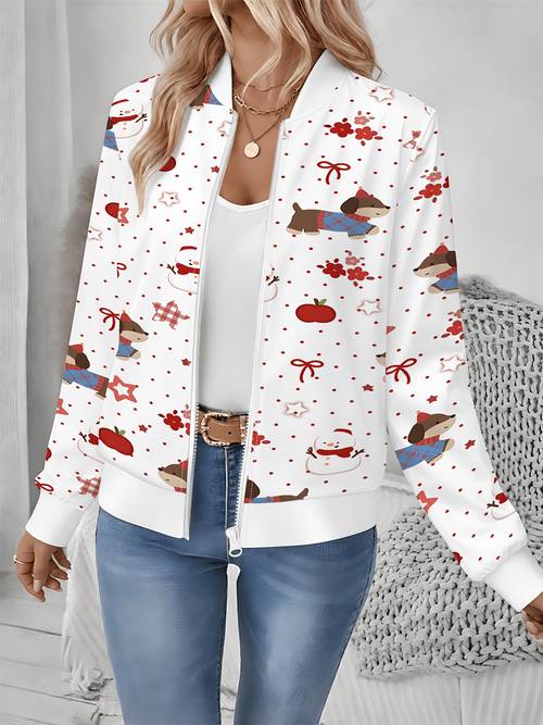 womens casual baseball jacket lightweight jacket coat zippered jacket top cartoon animal graffiti style reducing style dog walking outing wear