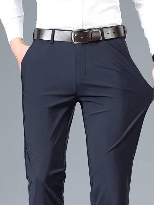 mens professional business stretch dress pants with embroidery design casual loose fit straight leg suit pants versatile for office wear