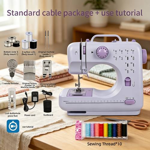 for home sewing machine electric built in 12 needles overlock function button sewing and thread winding 100v 130v plug light purple sewing additions suitable for daily sewing mothers day gift