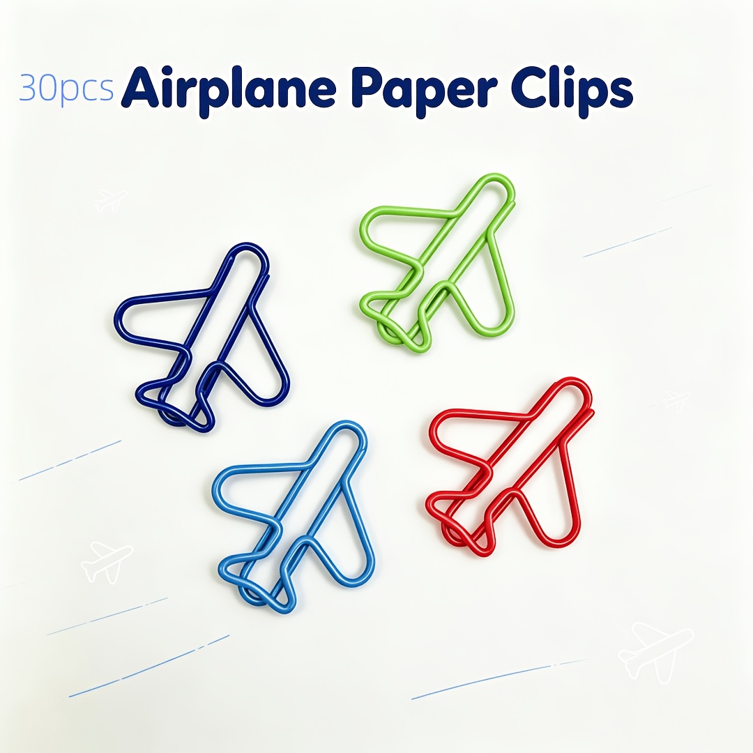Image of 30pcs/60pcs/80pcs/100pcs Airplane-shaped Paper Clips | Random Mixed Color Decorative Creative Plane Paper Clip For Pilot Office Stationery Friend Bookmark, Iron Material