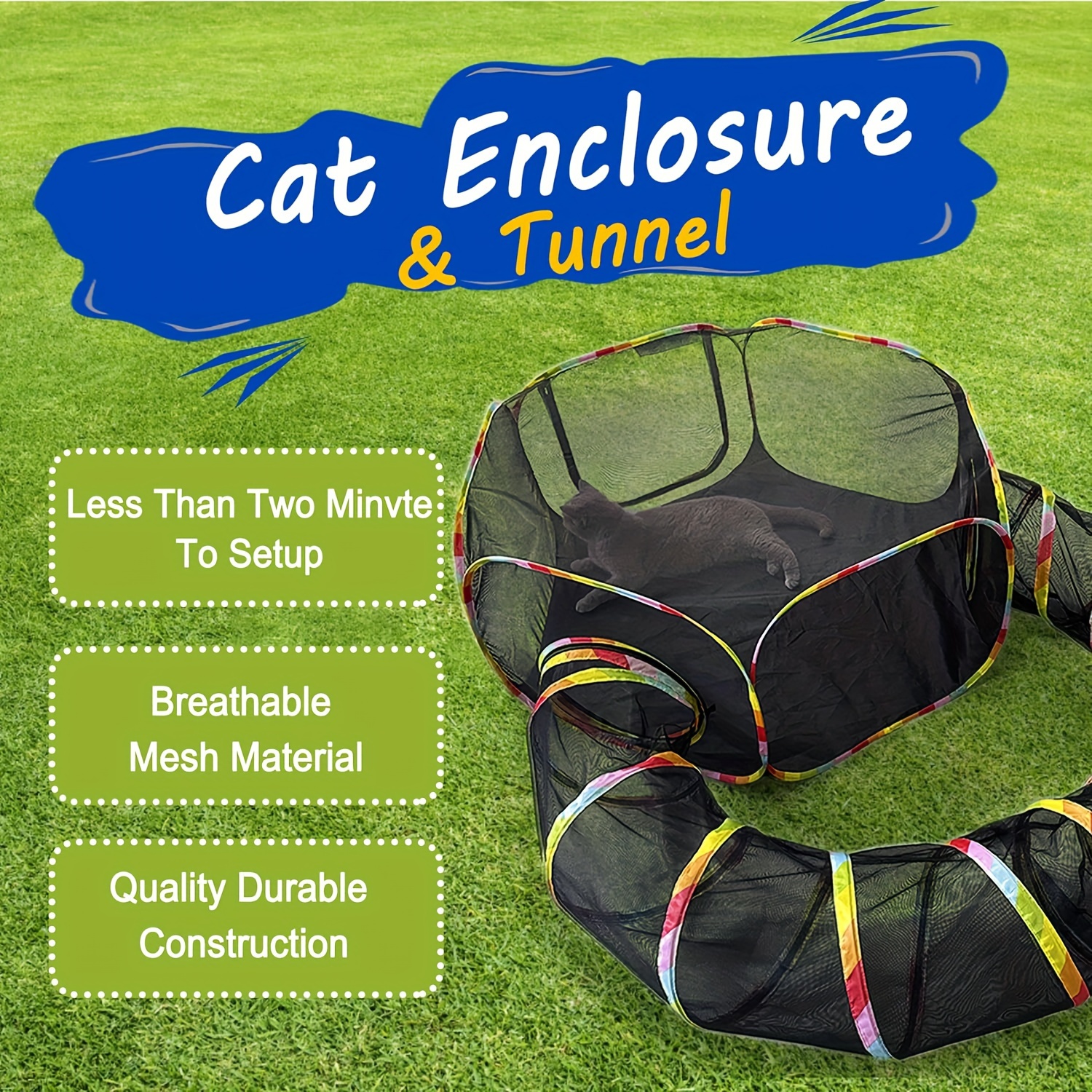 

's Dream Portable Cat Playpen With Connecting Tunnel, Play , Collapsible Nylon Pet Enclosure - 47-inch Playpen & 124-inch Tunnel Combo, Breathable Mesh Sides, Indoor/outdoor Use