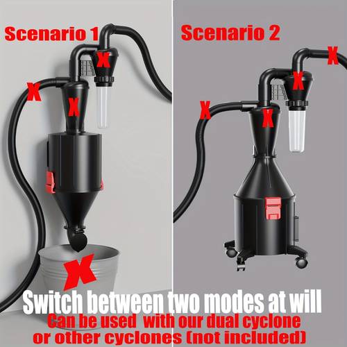 2 in 1 cyclone separator vacuum cleaner wall mounted mobile flexible dust collection for woodworking contractors plastic adapter compatible industrial use separator not included