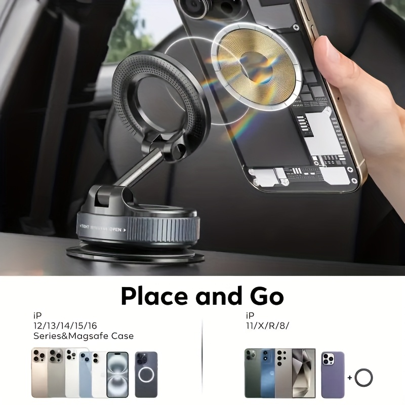 multifunctional vacuum suction phone holder foldable telescopic arm dual sided magnetic attachment adjustable angle and position portable design suitable for car office home use compatible with iphone and   dashboard mounting durable construction   Product details 6