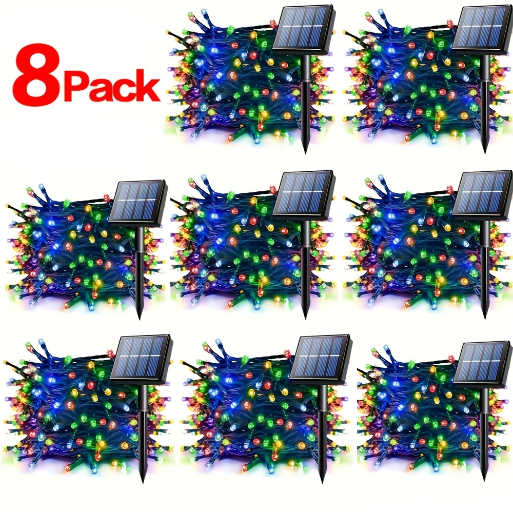 TEMU 8pack/4pack 100led Solar Lights, Total Length 131ft, Solar Lights Featuring 8 , Christmas String Lights For Indoor And Outdoor Party Decor, Ip44