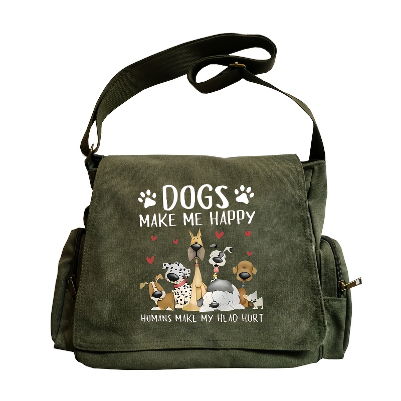 Image of Large Capacity Shoulder Bag, Retro Tote Crossbody With Geometric Dog Print - Perfect For Shopping, Travel, Dining & Gifting