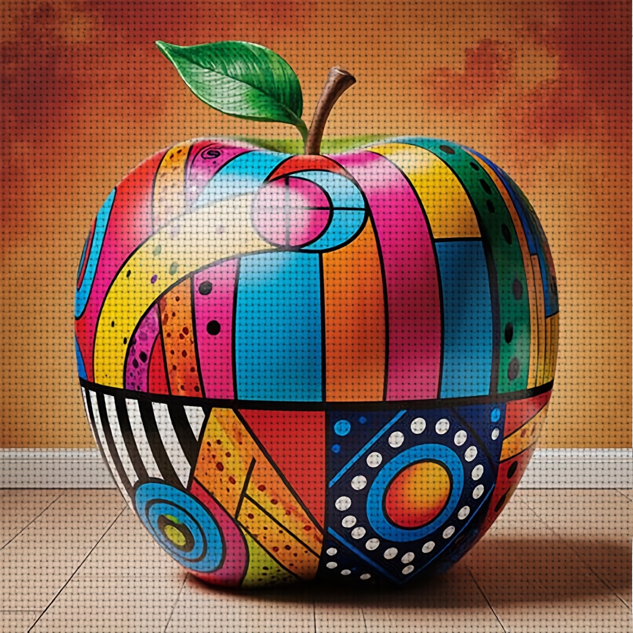 TEMU Un kit de point de croix avec un motif d'une grande pomme colorée, cadre, parfait pour les débutants qui peuvent profiter de la création pendant