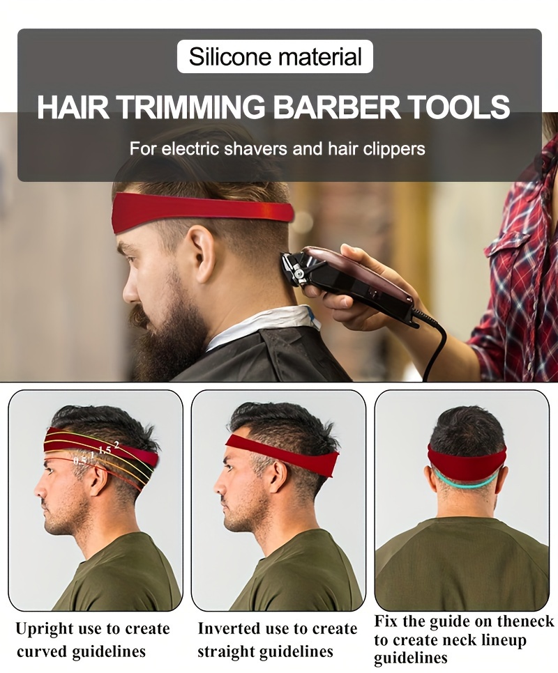 Men's Red Silicone Haircut Band - Flexible, Curved Hair Trimming Guide for DIY Home & Travel Use, Soft Grip Hair Styling Tool