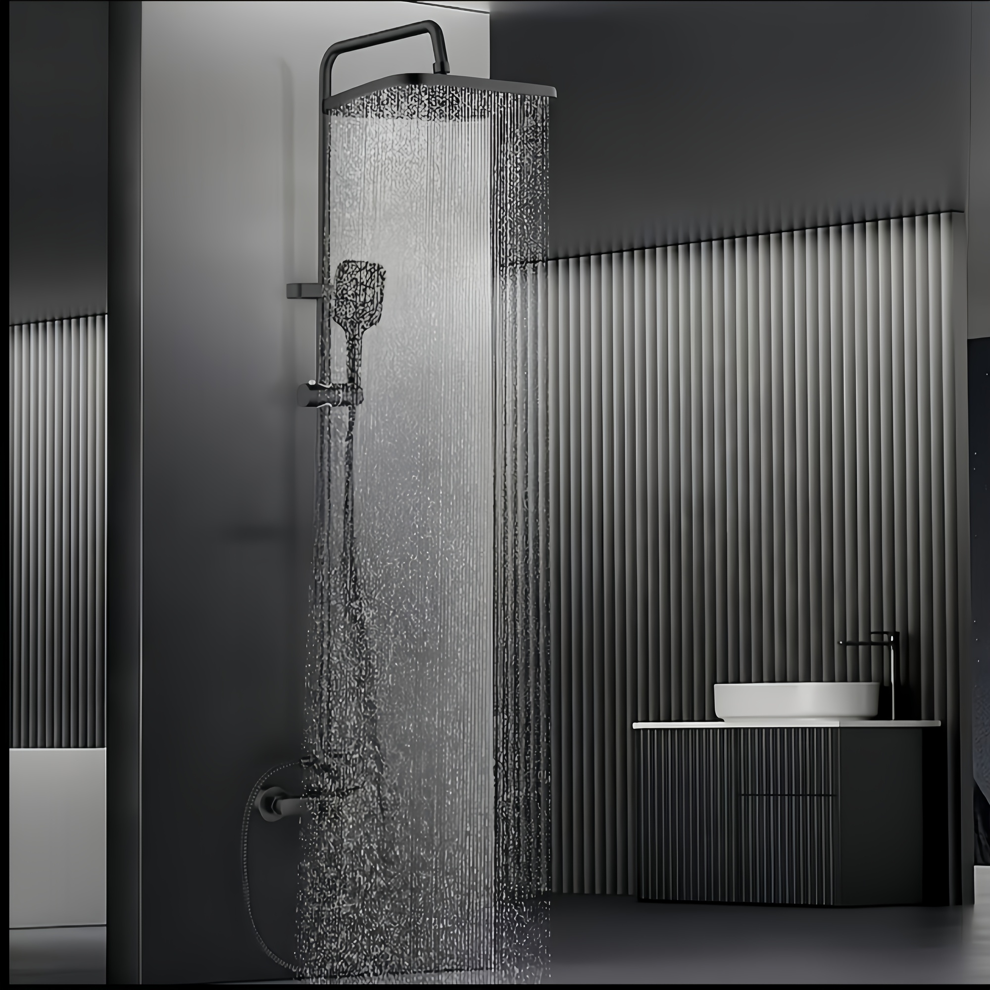 Modern Black Showerhead Set with Piano Key Rainfall Shower System