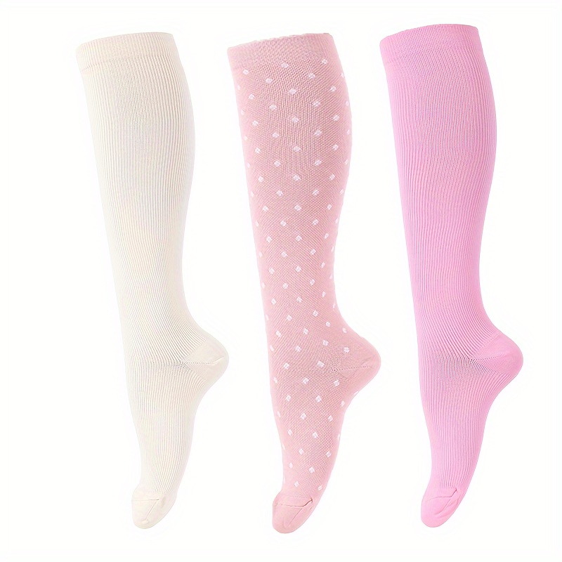 Image of 3 Pairs Copper Compression Socks Women Men Knee High Pregnant Nurses Pregnancy Maternity Cute Sports Cycling Medias De Para Mujer Adult Support Hose Long Womans