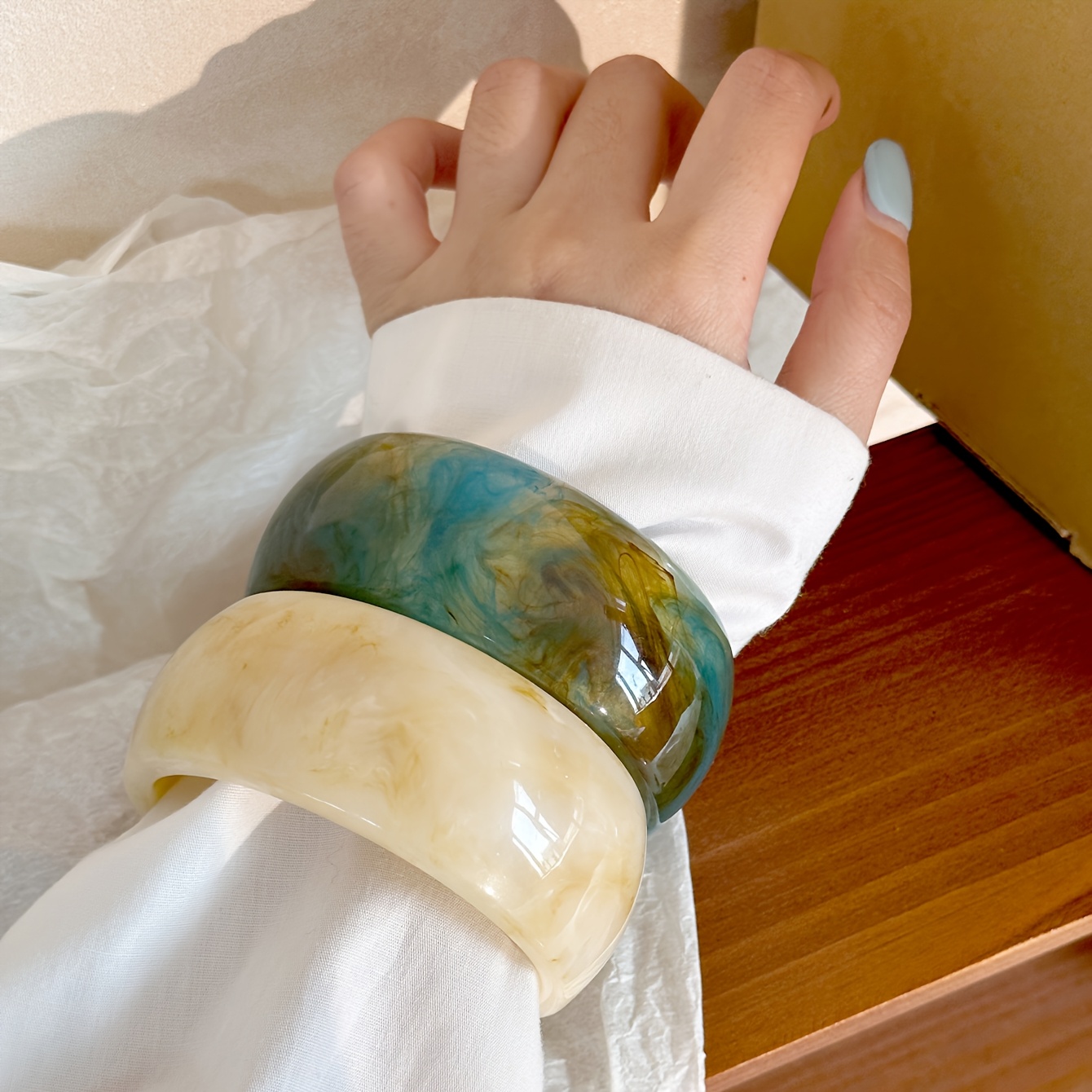 Vintage Inspired Geometric Resin Bangle Bracelet