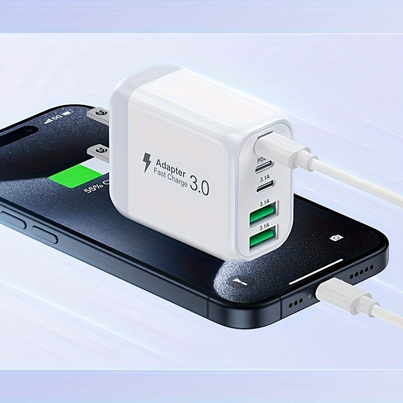 Chargeur Secteur Rapide 50W 6 Ports USB - Avec QC3.0 Et Type-C, Pour Bureau Ou Mur