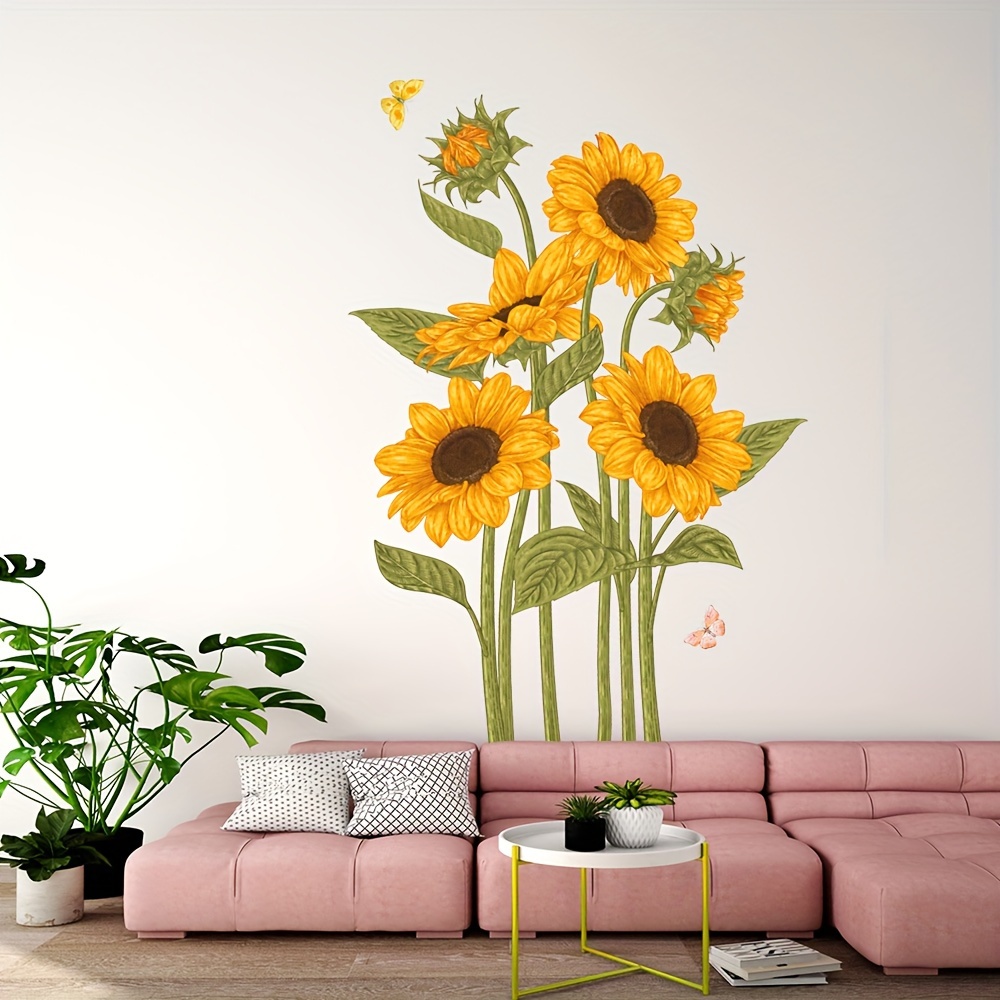 

1pc Artistic Pvc Wall Decal, Sunflower Butterfly Mural, Self-adhesive Wall Art Sticker For Bedroom, Entryway, Living Room, Office, Porch, Background Wall Decor, Home Decoration