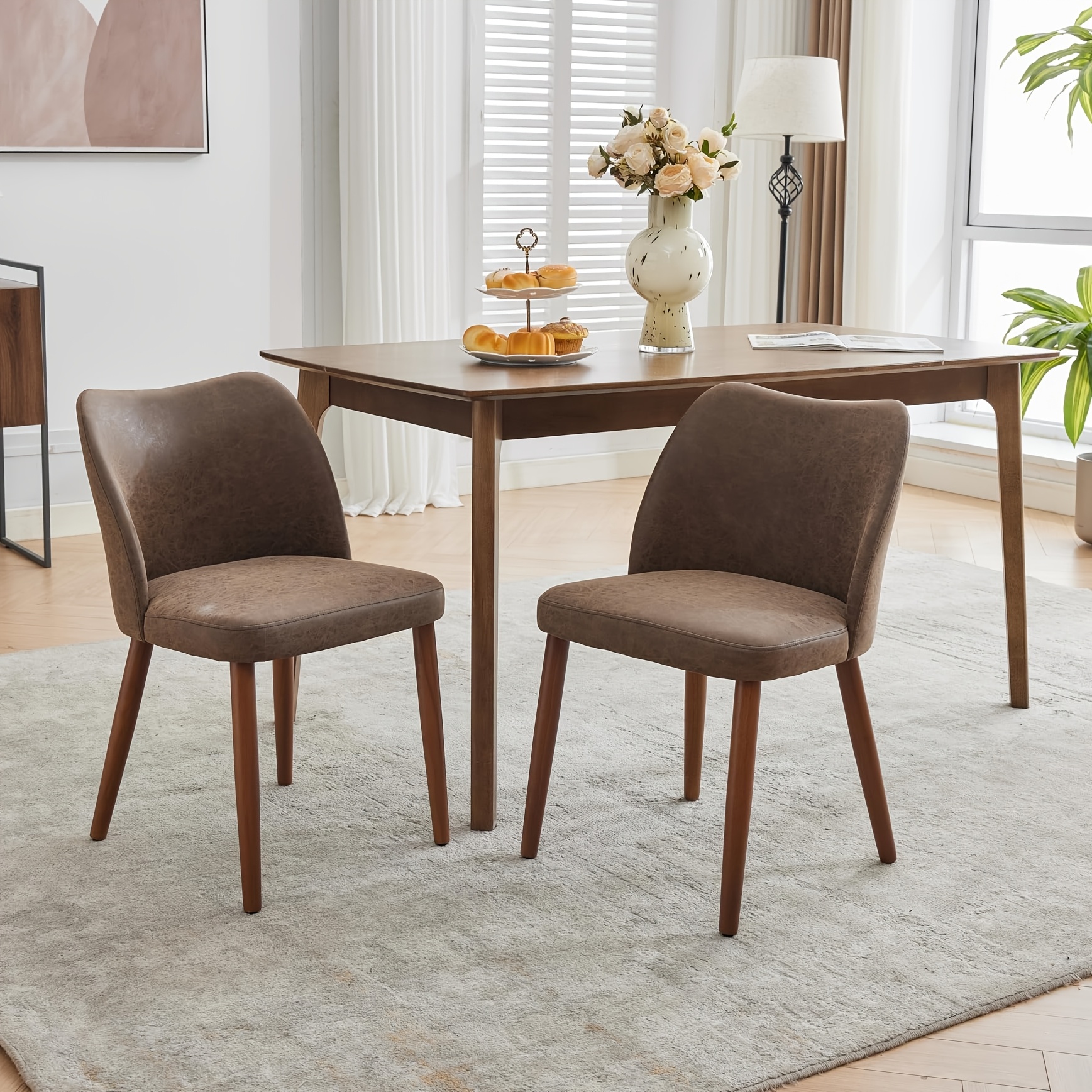2pcs Set Dining Room Chair With Pu Leather, Upholstered Chair With Wing-shaped Backrest, Dining Room Chair With Wooden Legs, For Living Room And Dining Room, 48 X 51 X 75cm