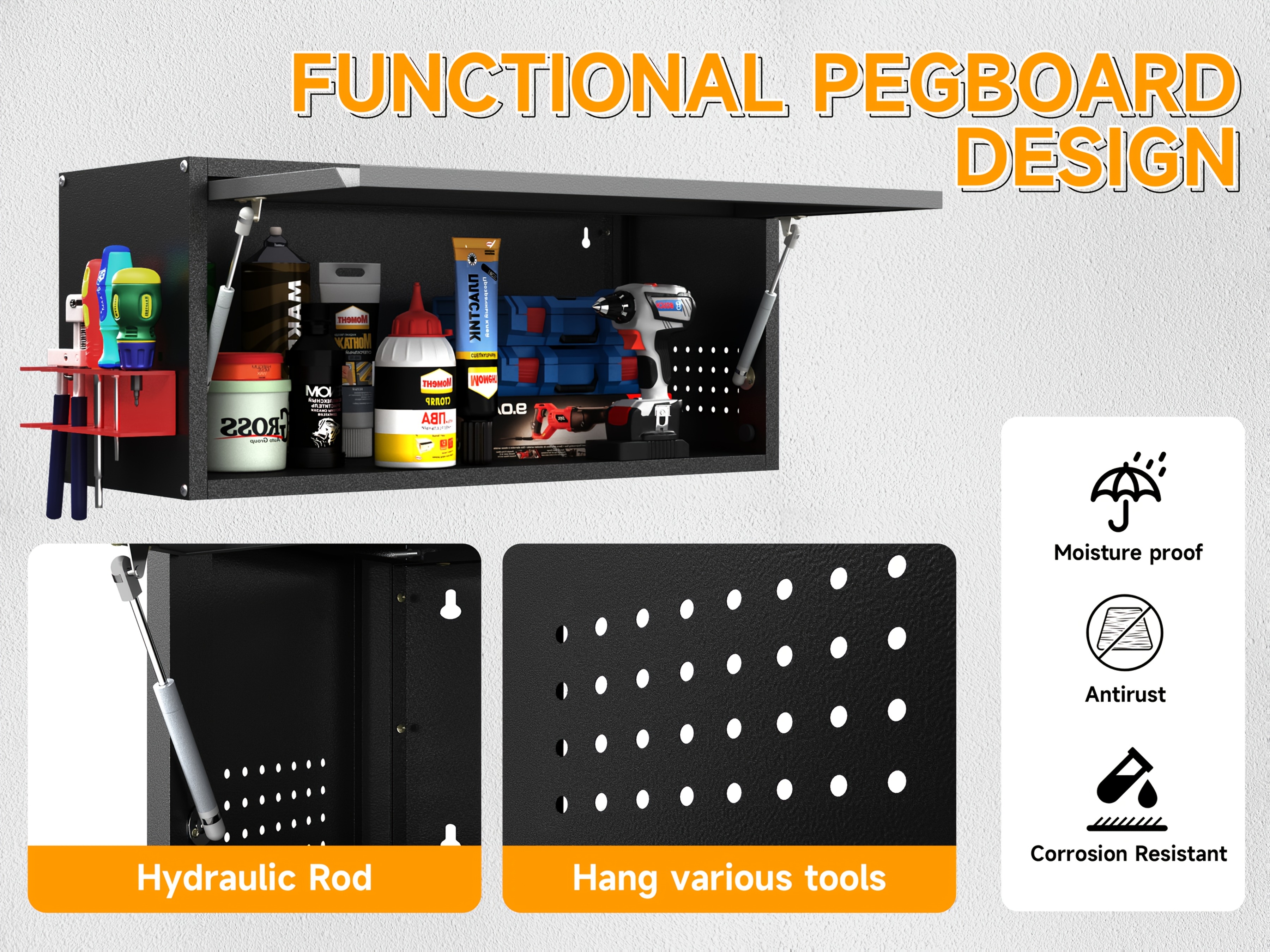 Metal Storage Cabinet | Garage Wall Cabinet with Up-Flip Door, 31.5