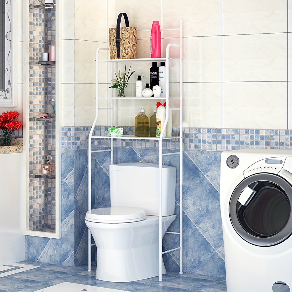 TEMU Étagère de Salle de Bain 3 Niveaux, Étagère au-dessus des Toilettes, Étagère WC, de Rangement pour Salle de Bain 65x34x177cm Blanc, Étagères