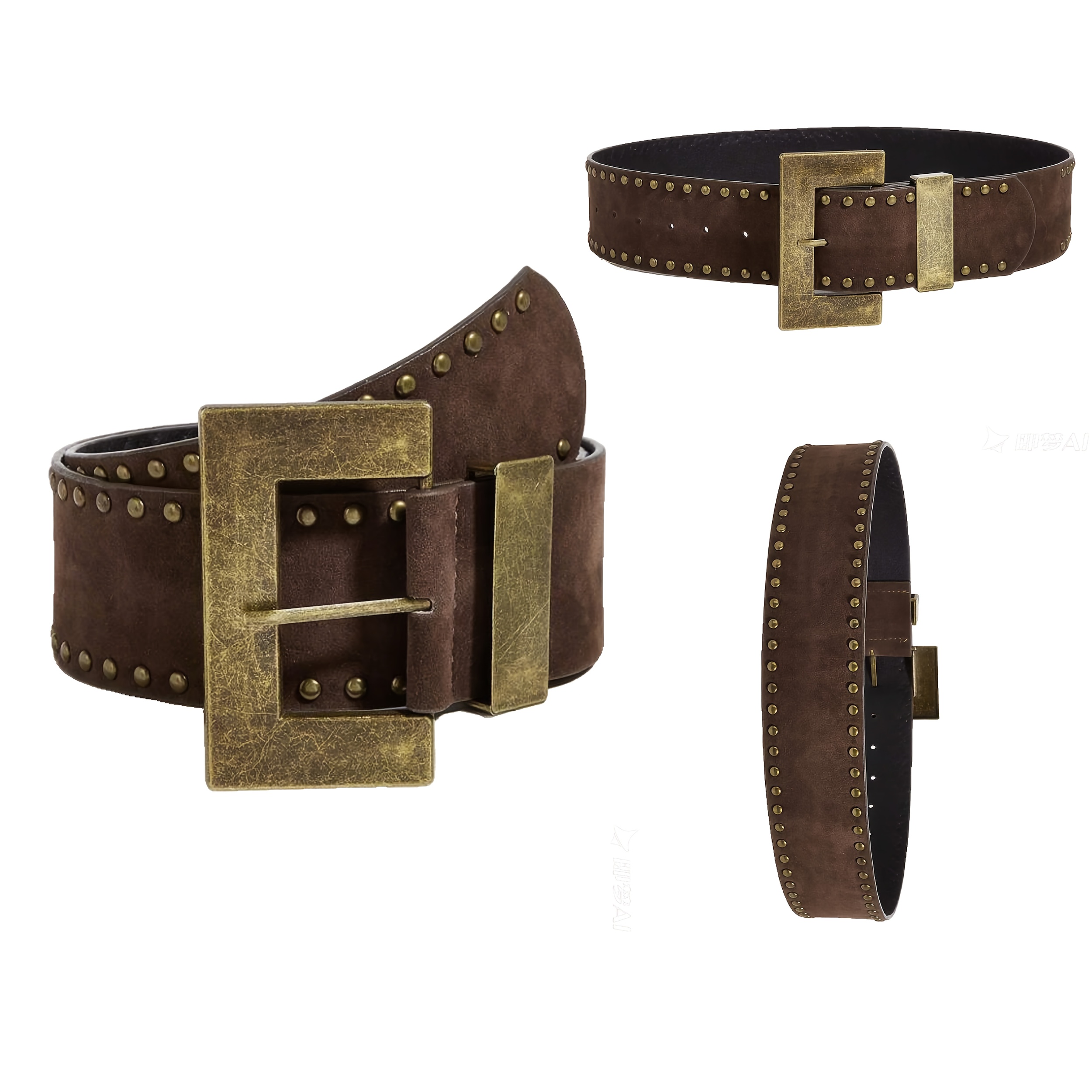 TEMU Women's Vintage Bohemian Rock Belt - Edgy Spike Accent Pu Waist Cinch Suitable For Spring, Fall, For Halloween Parties