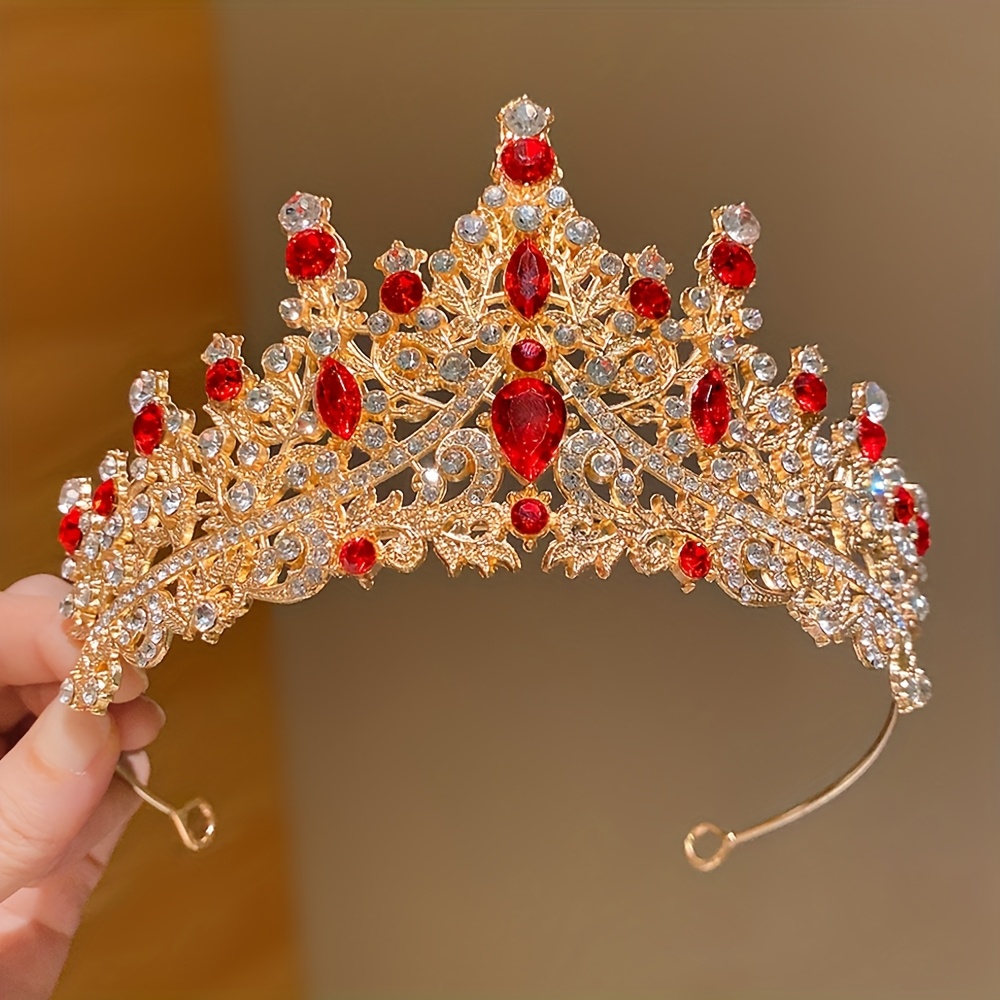 E-shop Zitronen-Liebe Mehrfarbiges Glänzendes Strass Kronen-Stirnband, Rosa, Transparente und Rote Edelsteine - Elegante Haar-Verzierungen,