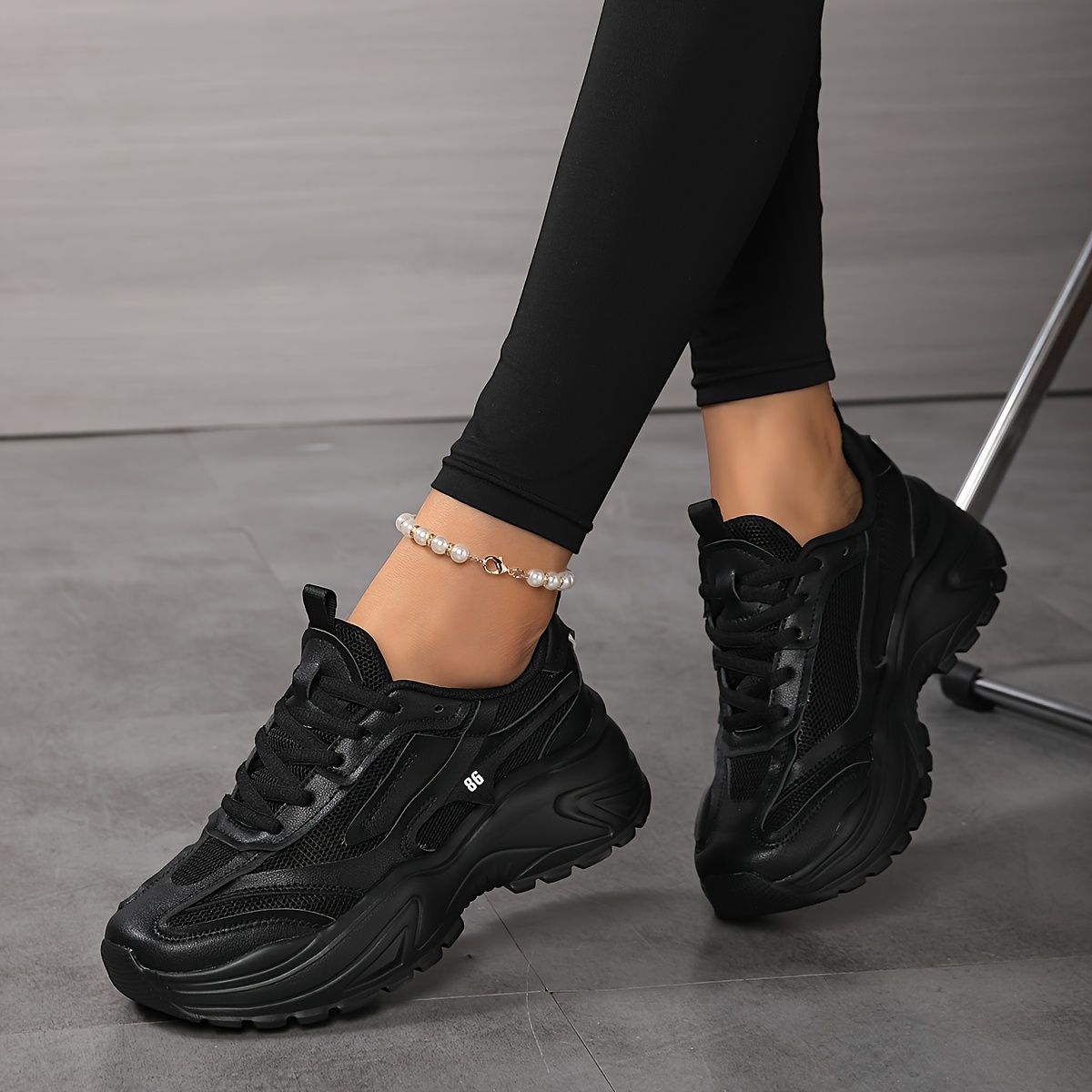 Image of New Style 36-42 Women's Dad Shoes, Platform Flat Shoes, Lightweight Spring/autumn Casual Lace-up Sneakers, Mesh Running Shoes, Women Shoes
