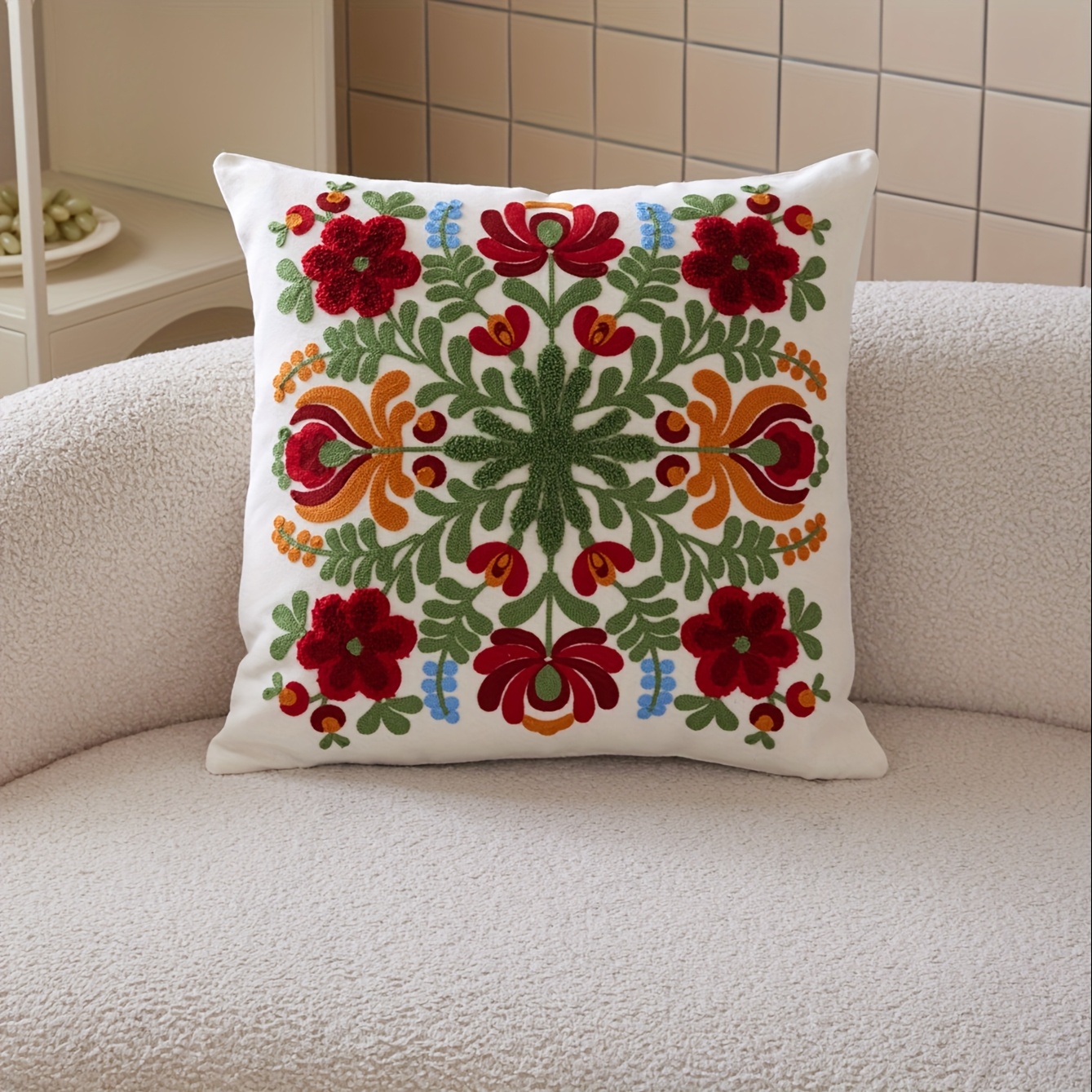 Image of Bohemian Style Colorful Flower 3d Embroidered Pillow Cover For , Suitable For Home Decor In Living Rooms, Bedrooms, And Parties