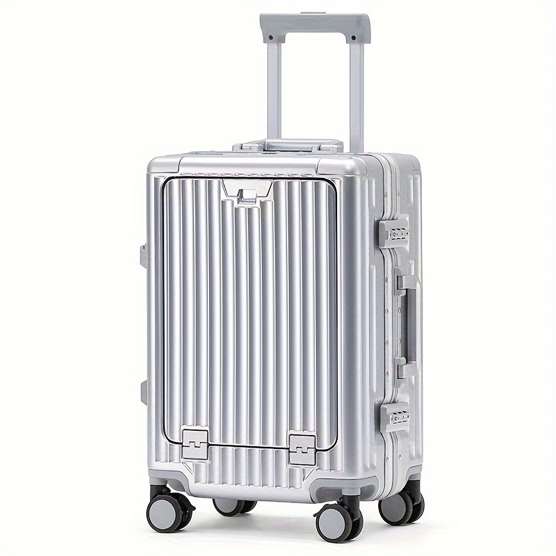 Business Travel Carry-On Luggage, PC+ABS Hard Shell Suitcase with Aluminum Frame, Multi-Functional Trolley Case, * *, Airplane Compatible, Fixed Handle, Spinner Wheels, Snap Closure, Combination Lock, Polyester Lining