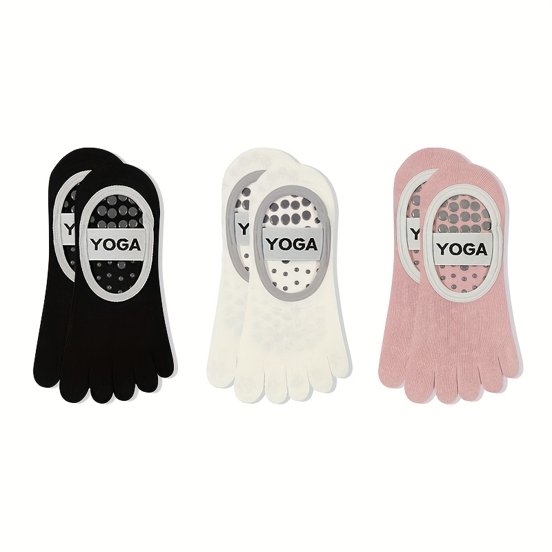 TEMU 1-pair/3-pair Women's Anti-slip Yoga Socks, Solid Color Backless Five-toe Socks For Dance, Fitness, Yoga, Trampoline, With Straps, Toe Socks,