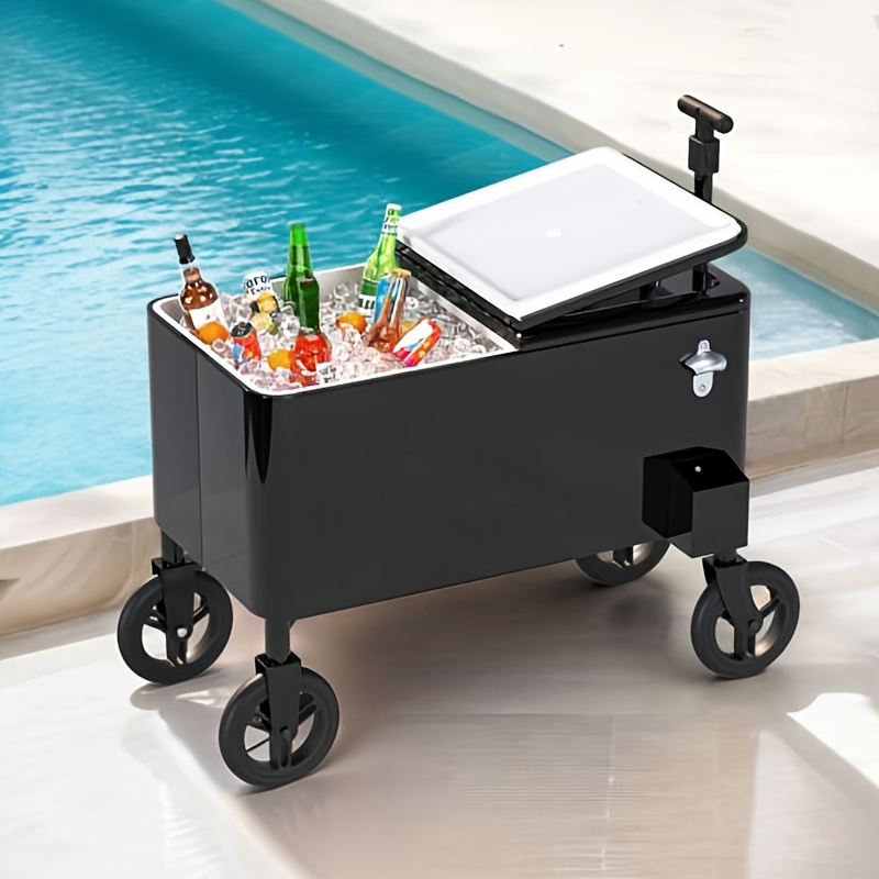 80 Quart Portable Cooler Ice Chest Cozrex Wagon Rolling Cooler Cart with Adjustable Handle, 360° Swivel Wheels & Bottle Opener