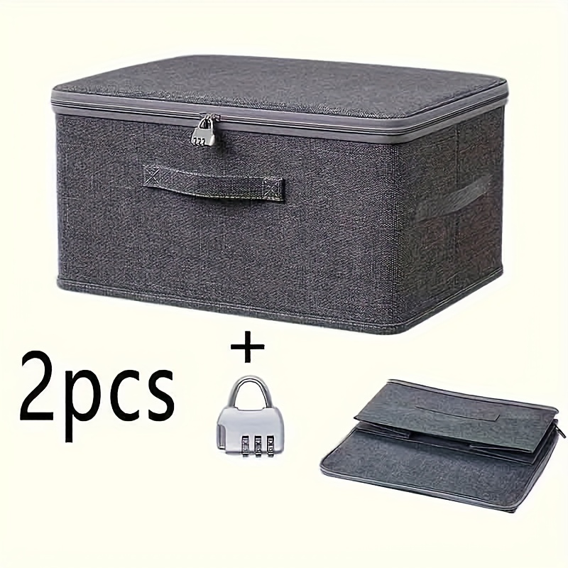 2pcs Set: 1 Storage Box With Lock + 1 Lock. Large Thick Foldable Storage Bin, Ideal For Wardrobe Clothing Organization And Living Room Clutter Management