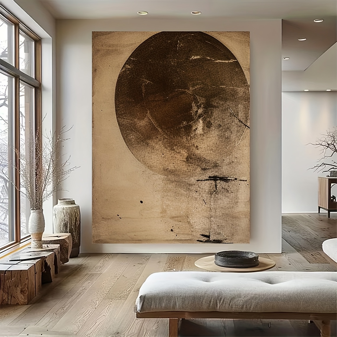 Mhemyo Hand-Painted Abstract Brown Textured Canvas Wall Art - Minimalist Neutral Brown Hand-Painted Suitable for Modern Farmhouse,, Scandinavian Decor - Textured, Warm Brown Tones, Versatile Neutral Palette