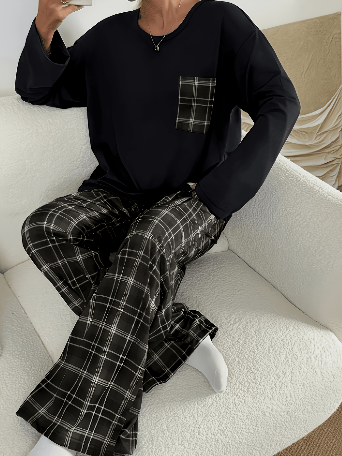 2026 new year gift lady two setsof autumn and winter warmpajamas simple   chest bag round collarblouse soft   elastic waistcasual pants with best friendleisure   suit