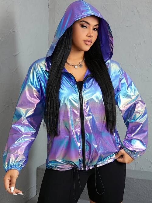 item picture plus size plus size plus size holographic drop shoulder hooded jacket