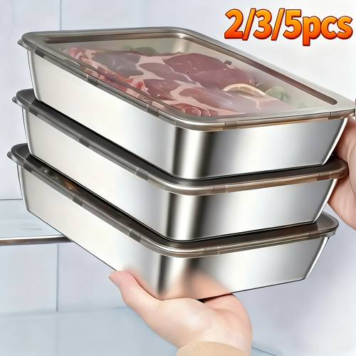 2/3/5 stück edelstahl lebensmittelbehälter auslaufsicher, stapelbar, platzsparend - robuste edelstahlkonstruktion, luftdichter deckel für frische - ideal für meal prep, obst, fleisch, gemüse, , kühlschrank, gefrierfach