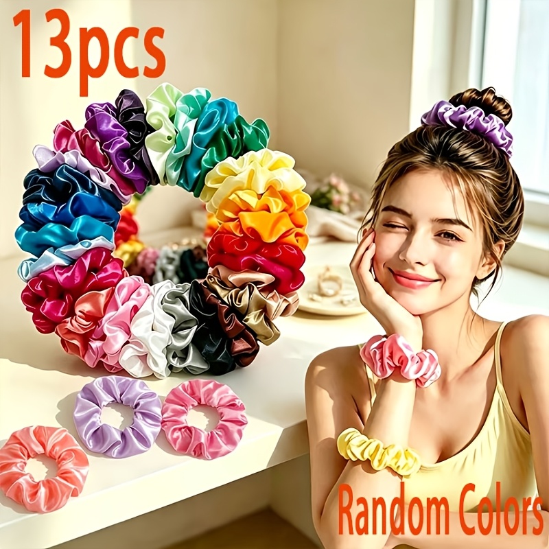 TEMU 13pcs Random Color Multi-colored Small Fabric Elastic Hair Ties, Matte , Elegant Ponytail And Updo Hair Accessories, Versatile And Hair-friendly