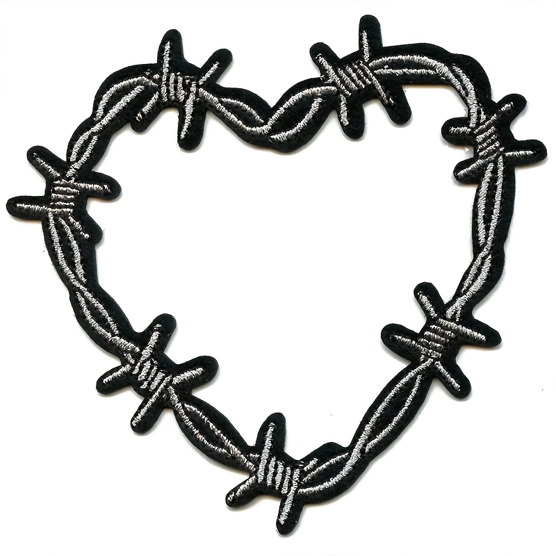 TEMU 1pc Barbed Wire Heart Patch Emo Embroidered Iron On