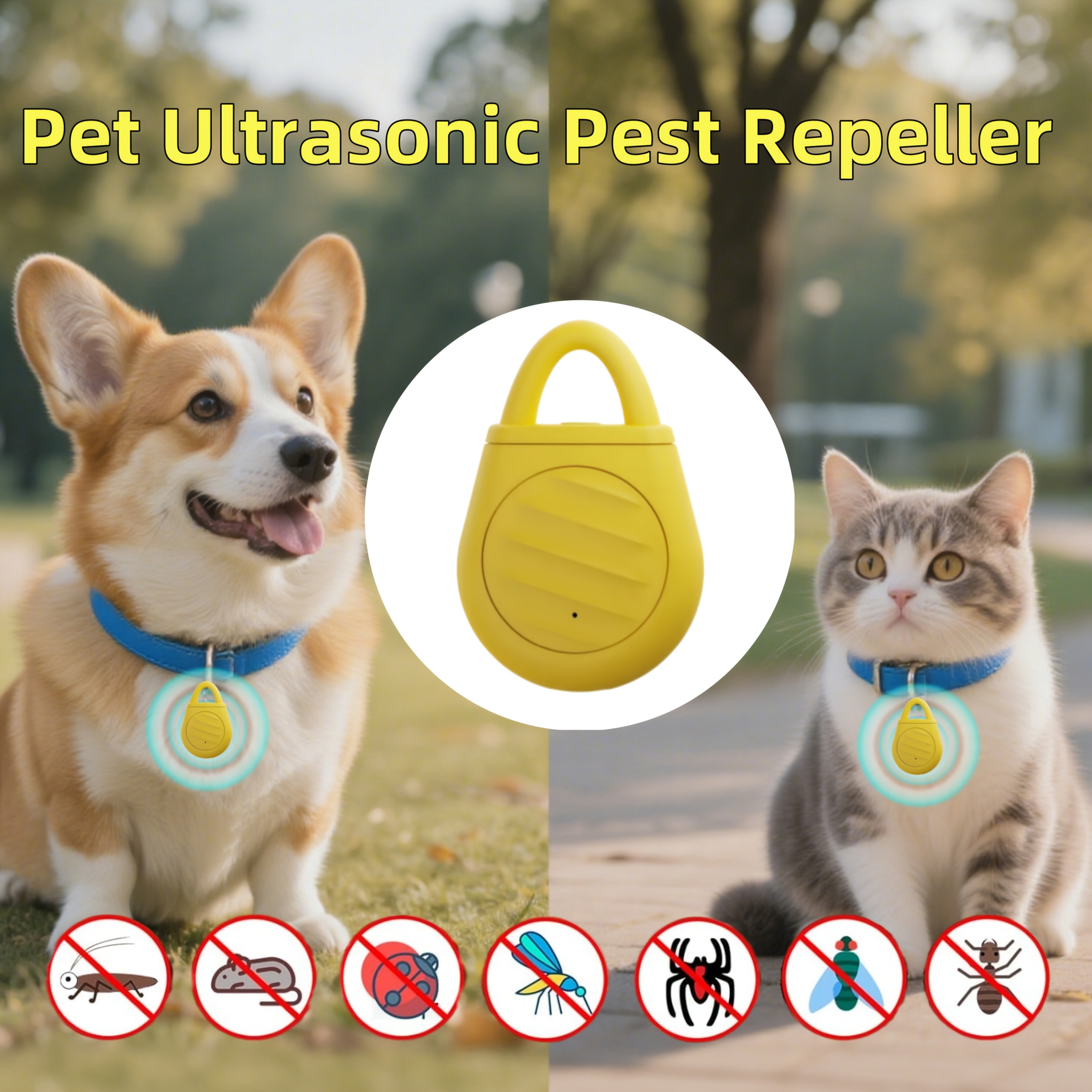 Pet Ultrasonic Pest Repeller, Ultrasonic Control of Cat And Dog Fleas, Dog Fleas, Anti-Tick Flea Pendant Automatically Protects Your Pet, Outdoor And Indoor Insect Repellent Provides Ultrasound, Making Fleas, Ants