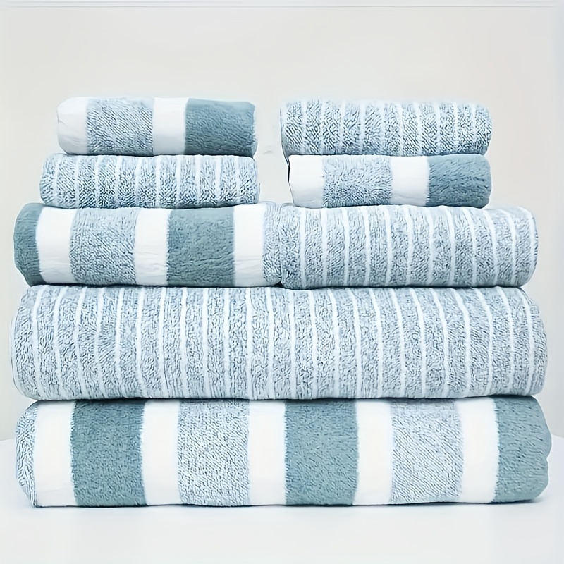 

8pcs Striped Towel Set, 4 Washcloths & 2 Hand Towels & 2 Bath Towels, Absorbent & Quick-drying Showering Towel, Super Soft & Skin-friendly Bathing Towel, For Home Bathroom, Ideal Bathroom Supplies