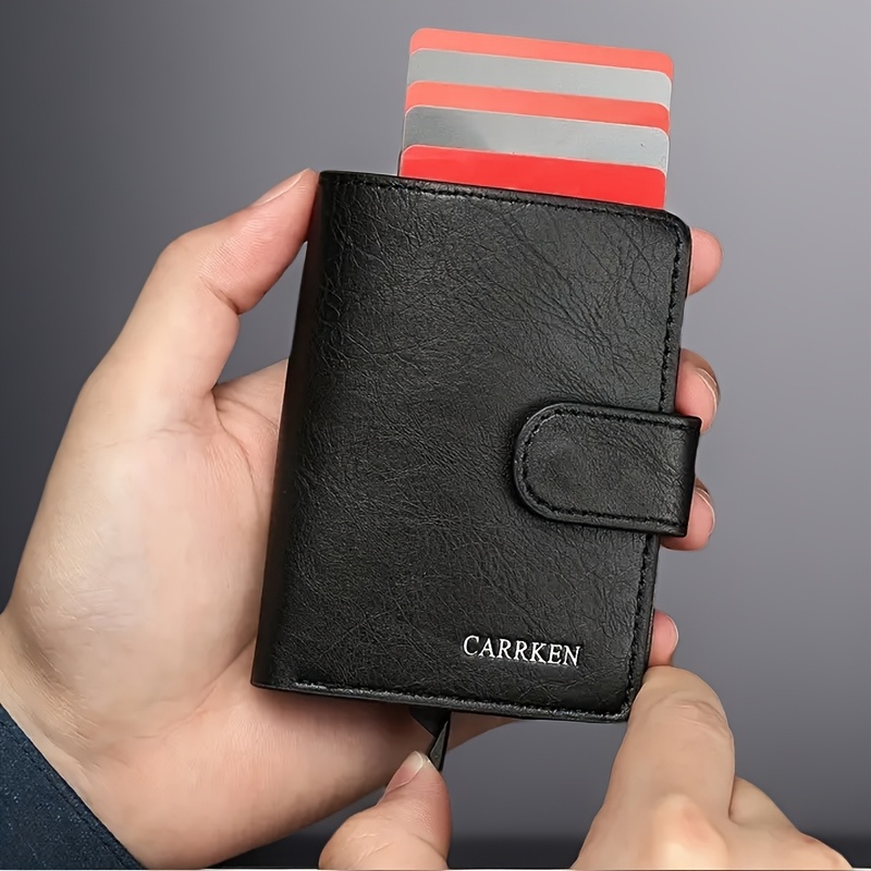 Billetera corta para hombre, portador automático de tarjetas de crédito, billetera corta, regalo ideal para hombres, portador de tarjetas multifuncional para hombre, elegante, de moda, minimalista, portador de tarjetas de crédito, portador de tarjetas de crédito con función de levantamiento, piel sintética de alta calidad, capacidad para 9-10 tarjetas, adecuado para padre, esposo, hermano, amante, mejor regalo.