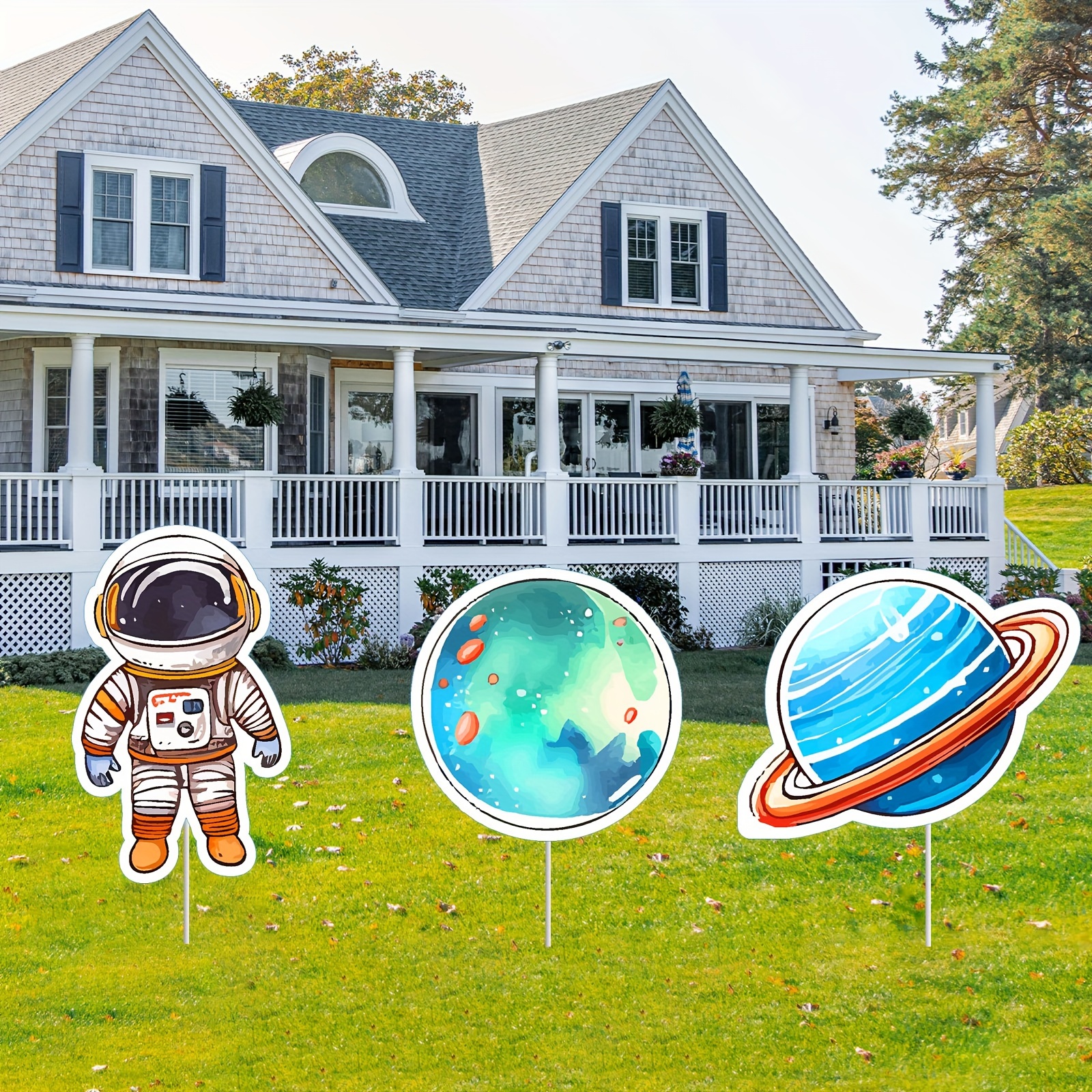 

Space-themed Astronaut And Planet Yard Sticks: Perfect For 1st Birthday Parties - Includes 3 Astronauts And 2 Planets With Sticks