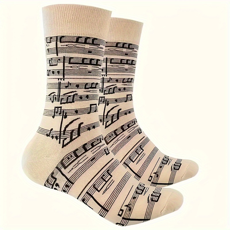 

1 Pair Music Note Socks, Men', Breathable Knit, Cartoon Pattern, Hand Wash Or