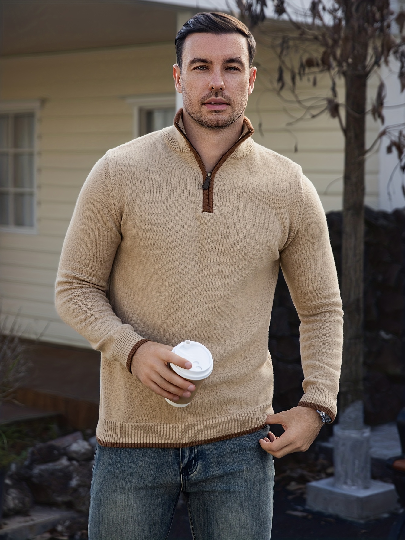 mens quarter zip sweater casual high neck long sleeve - Temu Germany