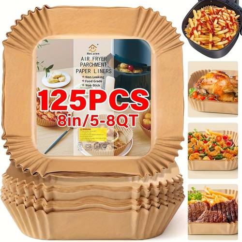 125pcs 100pcs of air fryer paper disposable air fryer mat non stick disposable air fryer mat 8 inch unbleached baking paper suitable for 5 8 fryer microwave baking