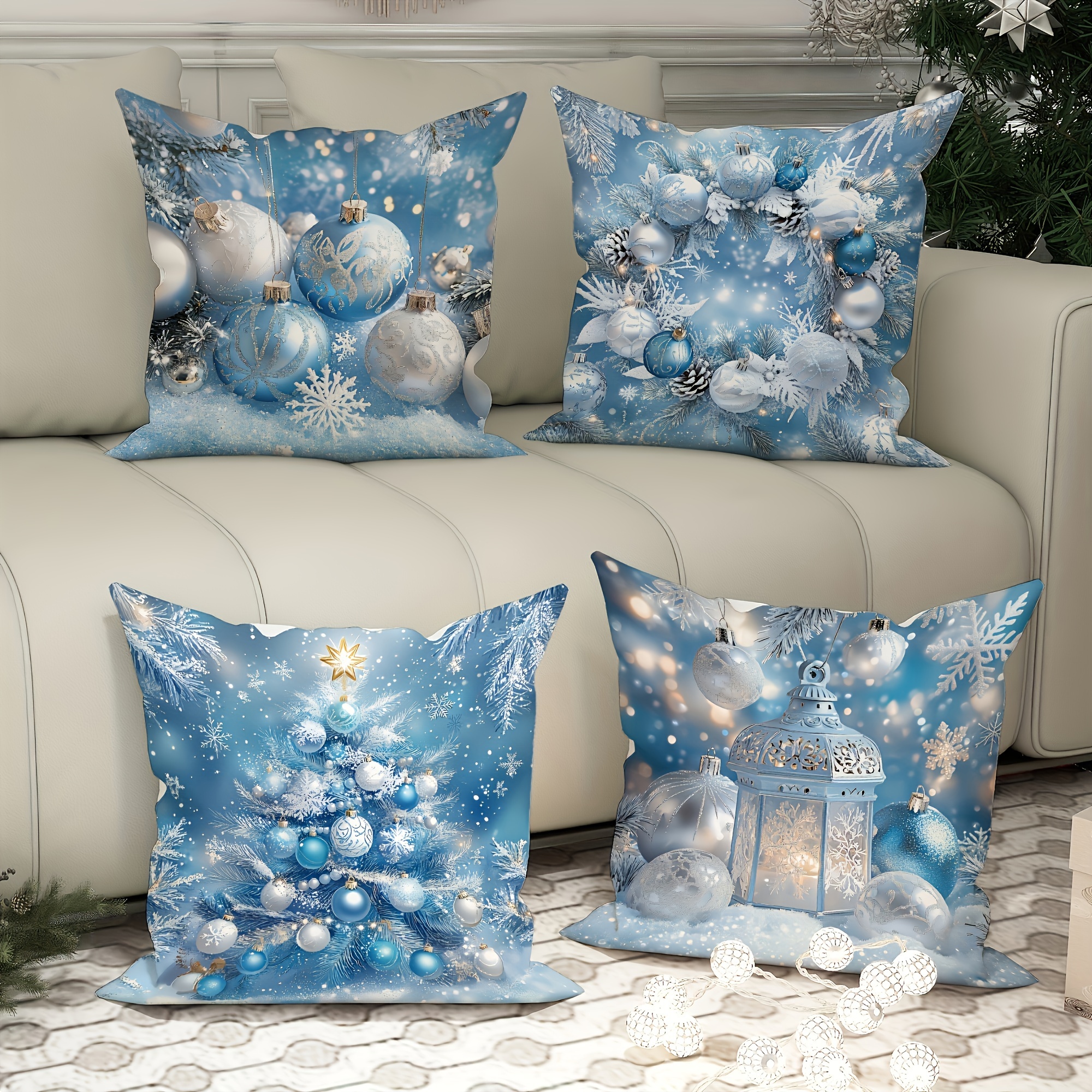 

4pcs & Silvery Christmas 18x18" - For , Bedroom, Sofa Decor | Zip , | Not Included