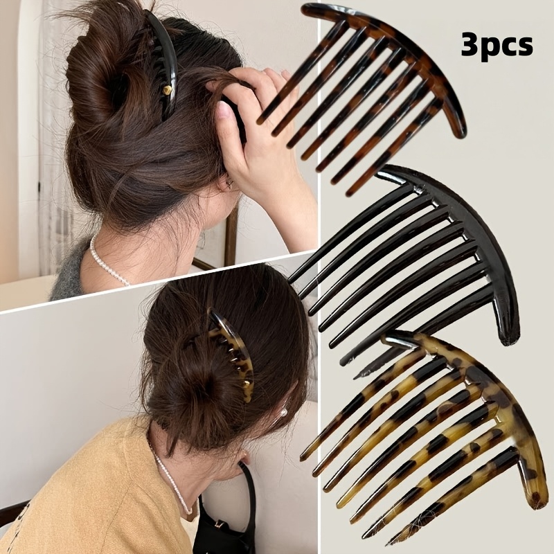 TEMU 3pcs Of Turtle Shell Pattern Hairbrush, 7 Teeth French Hair Clips For Updo Or High Hairstyle, Side Hair Comb Suitable For Women, Anti-slip Hair