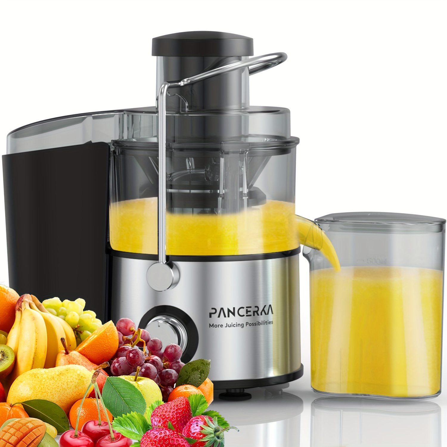 

Pancerka Juicer Machine, 400w Centrifugal Juicer Extractor With Wide Mouth 3" Feed Chute For Fruit Vegetable, Easy To Clean, Stainless Steel, Bpa-free (black)