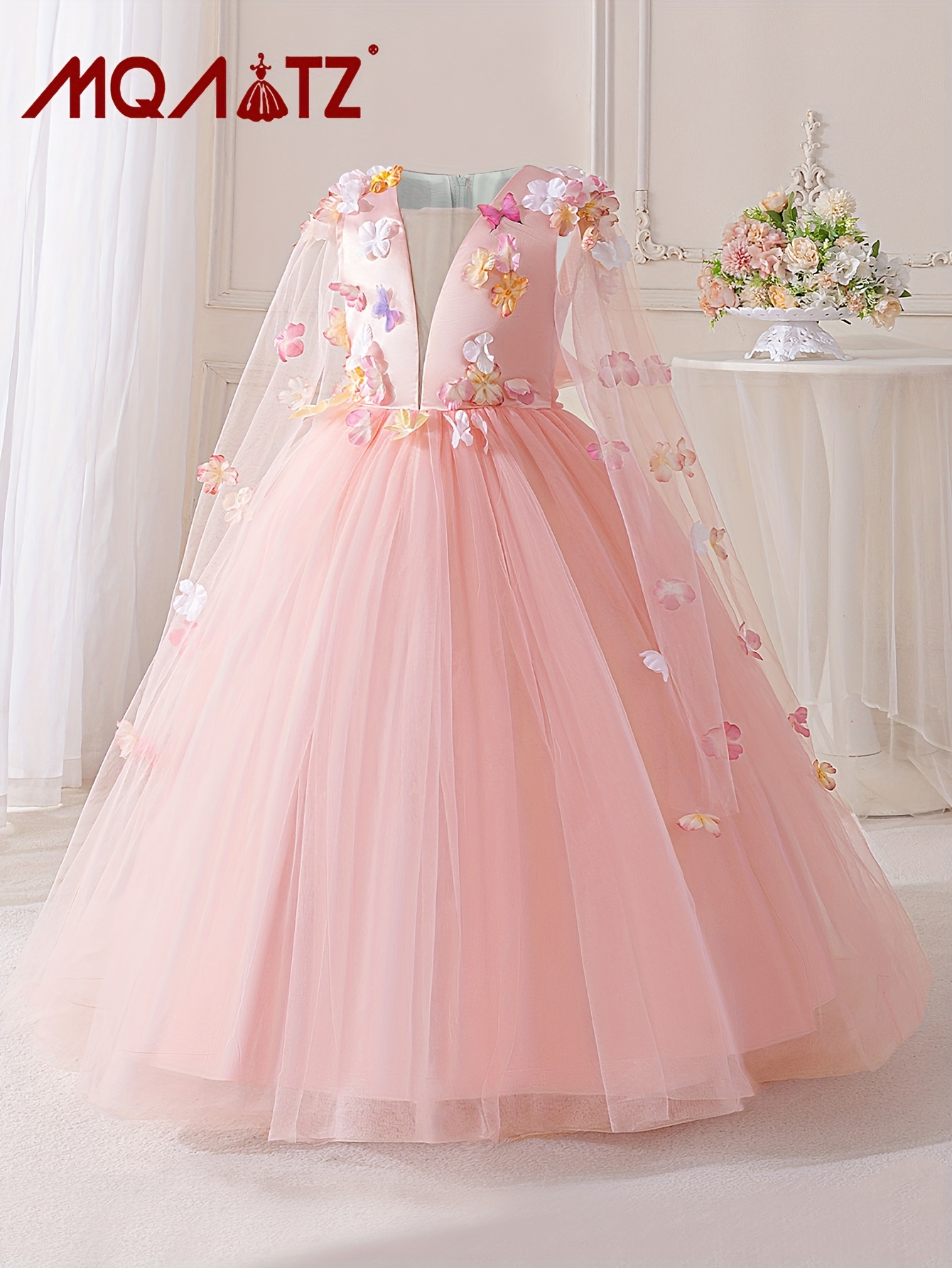 girls pink floral princess dress 3d flower - Temu United Arab Emirates