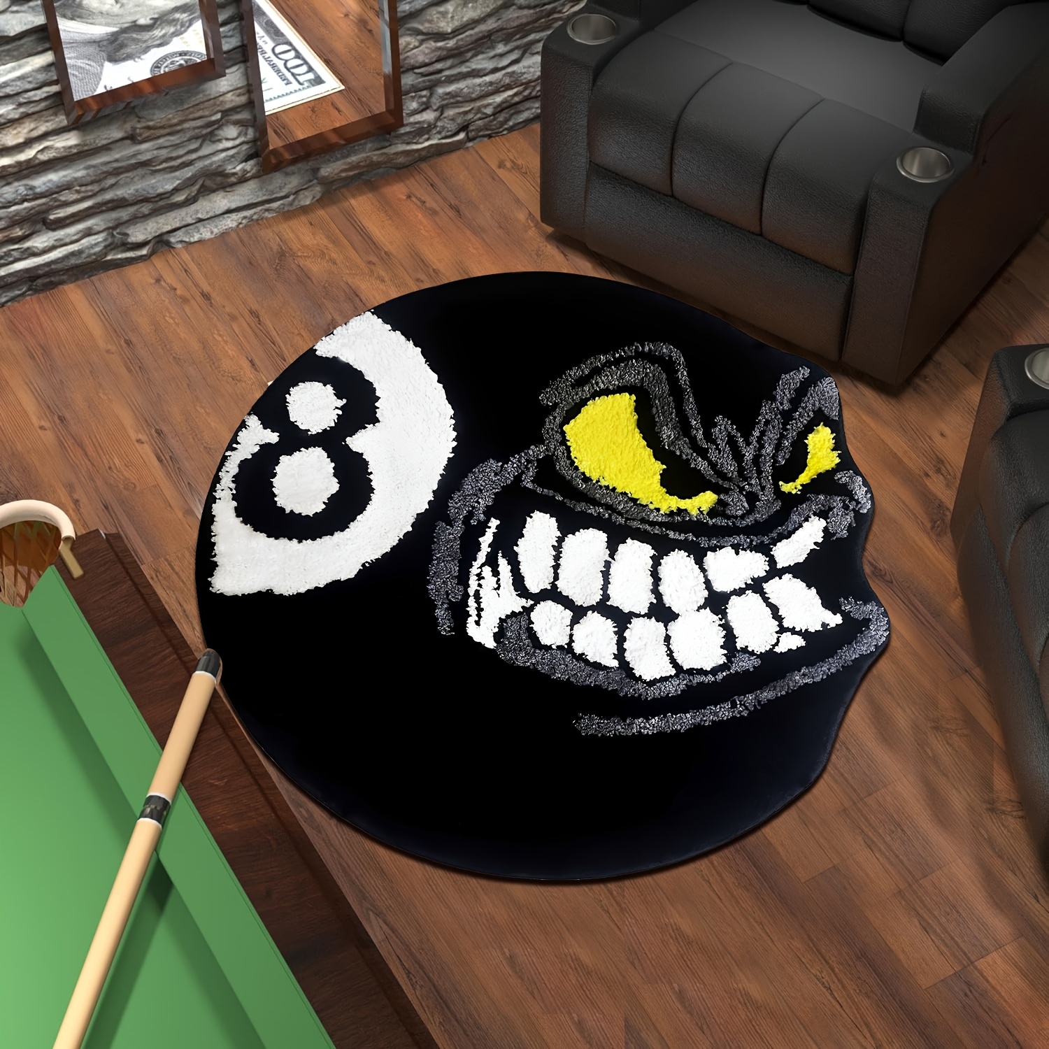 

Stylish, Chic Black Billiard Monster Novelty Rug - Non-slip, Machine Washable & For Indoor Decor | Perfect Gift For Pool Enthusiasts