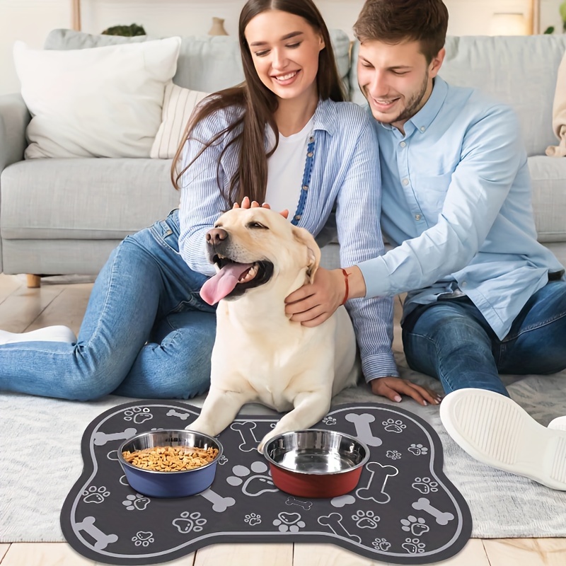 

Memory Foam Pet Feeding Mat For Dogs, Hand Washable, Stain Resistant, Slip-resistant With Design, Ideal For All Dog Breeds - Quick Dry Absorbent Diatomaceous Silicone Food & Water Bowl Pad