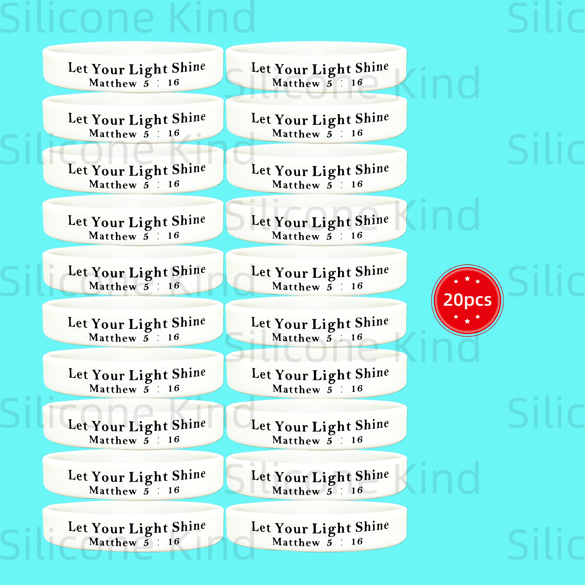 TEMU Cadeau voor haar/hem 20 stuks 8-inch Christelijke S Laat uw licht schijnen Mattheüs 5:16 Bijbelvers Christelijke Polsbanden Glow in The Dark