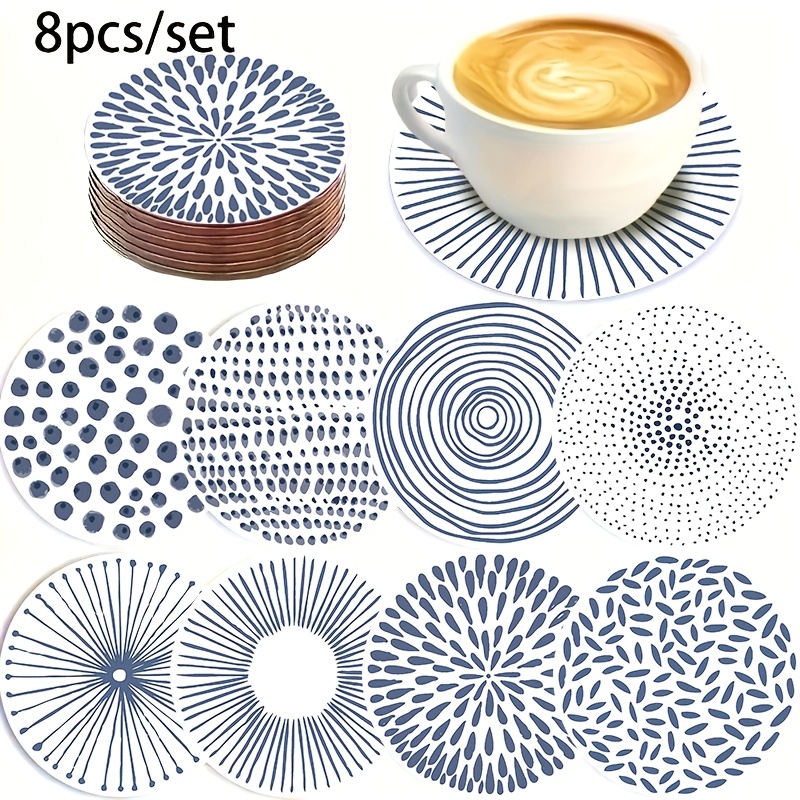 TEMU Contemporary Geometric Coasters - A Collection Of 8 Wooden Drink Protectors | Non-slip Additions For Coffee Tables | Scandinavian Decor For