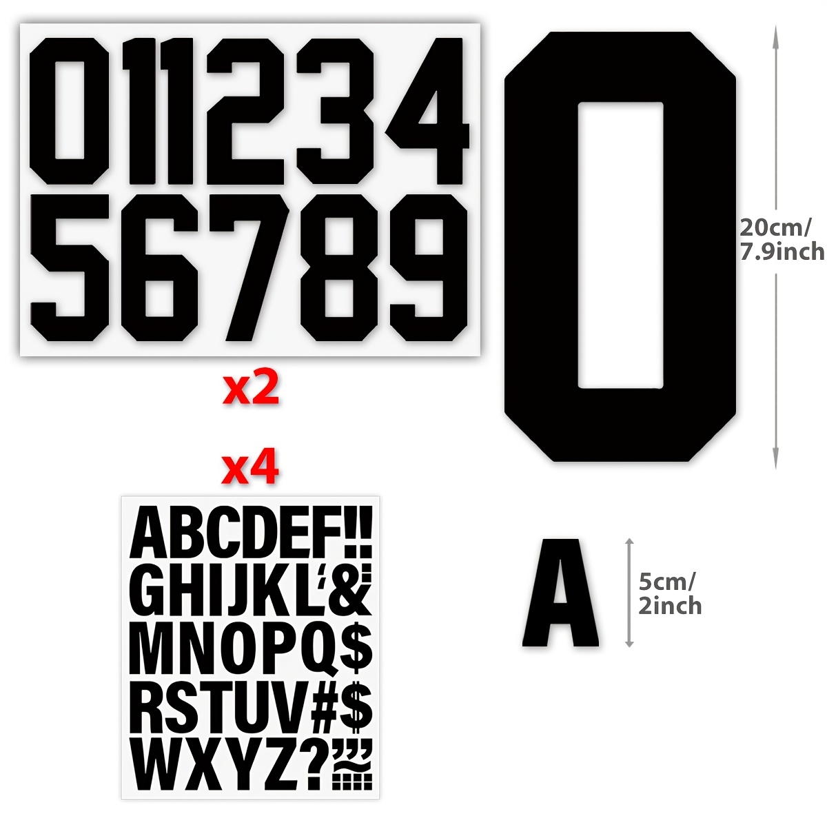 TEMU 6 Sheets Featuring Black And White Numbers With A Height Of 20 Cm (7.9 Inches) And Letters Measuring 5 Cm (2 Inches). Are Heat Transfer Stickers